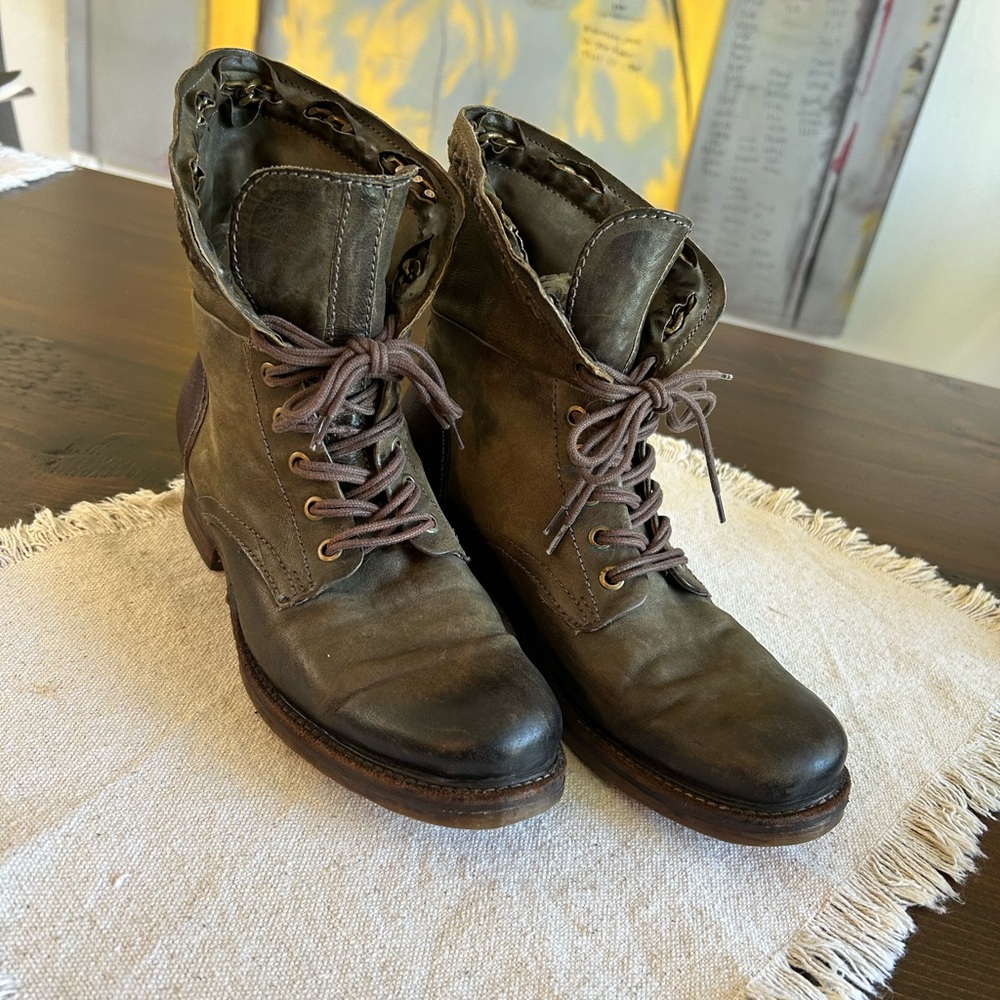 A.S.98 Men's or women’s Olive Brown Leather Lace-Up Ankle Boots